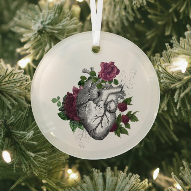 Gothic Burgundy Floral Heart Glass Tree Decoration (Insitu)