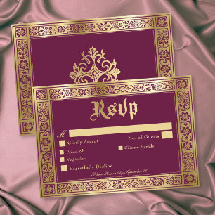 Gothic Burgundy Gold Mediaeval Until Death Wedding RSVP Card