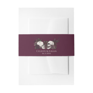 Gothic Burgundy Skull & Rose Wedding Invitation Belly Band