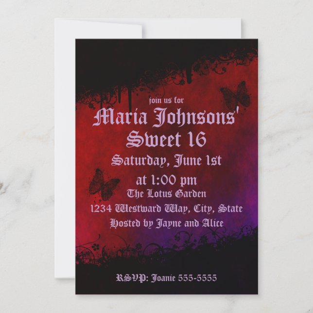 Gothic Butterflies Birthday Invitation (Front)