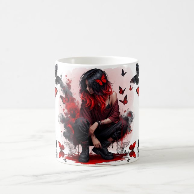 Gothic butterflies & Lady fantasy Coffee Mug (Center)
