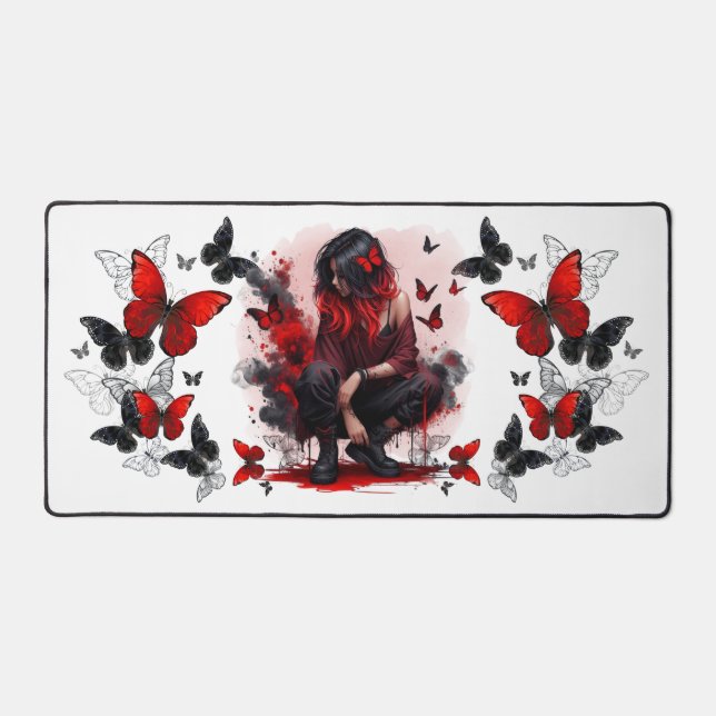 Gothic butterflies & Lady fantasy Desk Mat (Front)