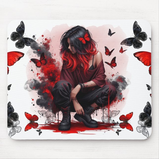 Gothic butterflies & Lady fantasy Mouse Pad (Front)