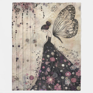 Gothic Butterfly Fairy In Black Garden Fleece Blanket