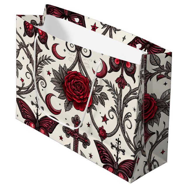 Gothic Butterfly Floral Pattern (1) Large Gift Bag (Front Angled)