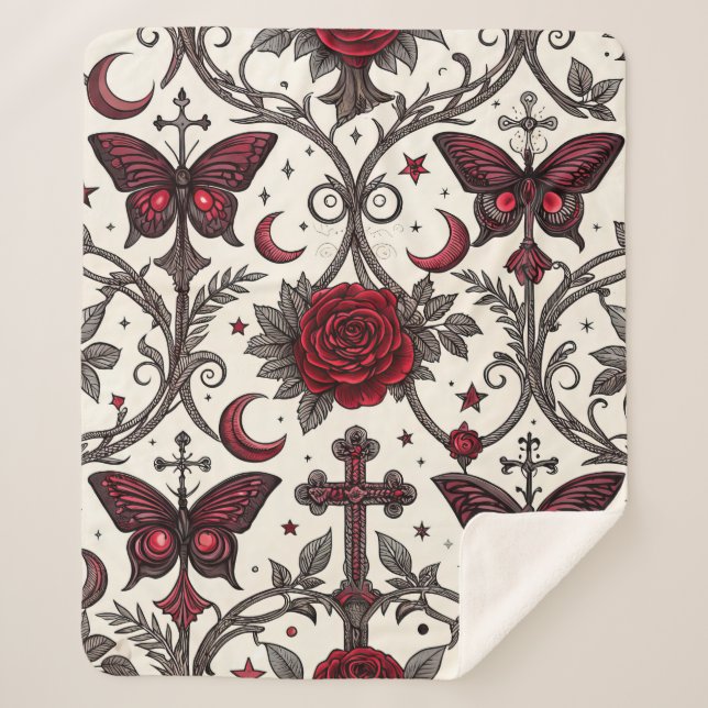 Gothic Butterfly Floral Pattern (1) Sherpa Blanket (Front)