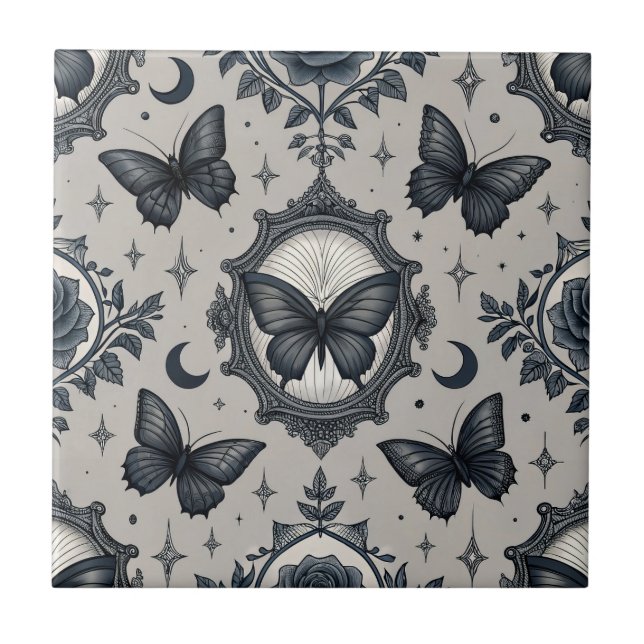 Gothic Butterfly Floral Pattern (2) Ceramic Tile (Front)