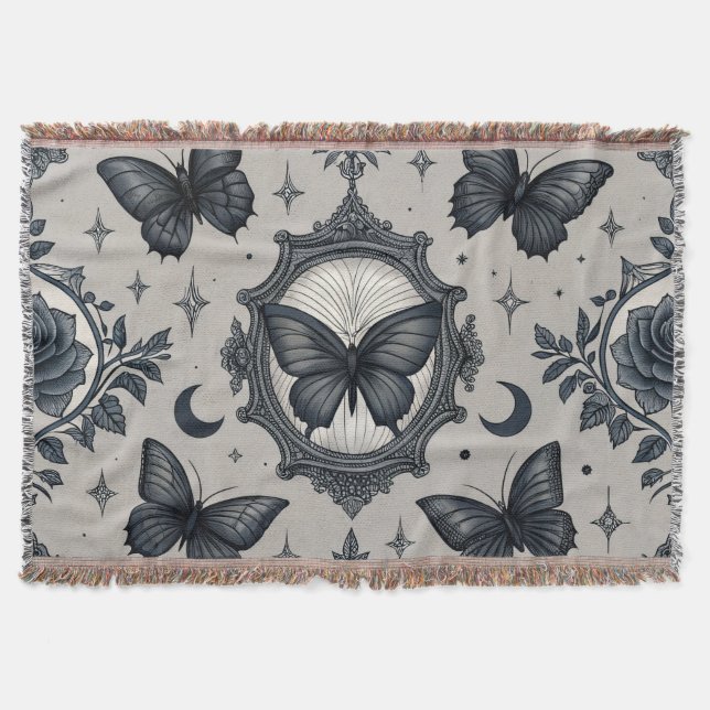 Gothic Butterfly Floral Pattern (2) Throw Blanket (Front)