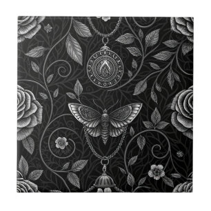 Gothic Butterfly Floral Pattern (3) Ceramic Tile