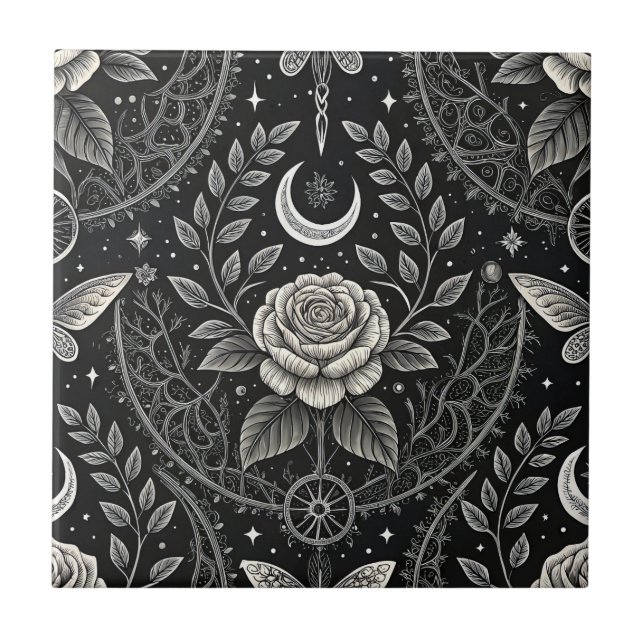 Gothic Butterfly Floral Pattern (4) Ceramic Tile (Front)