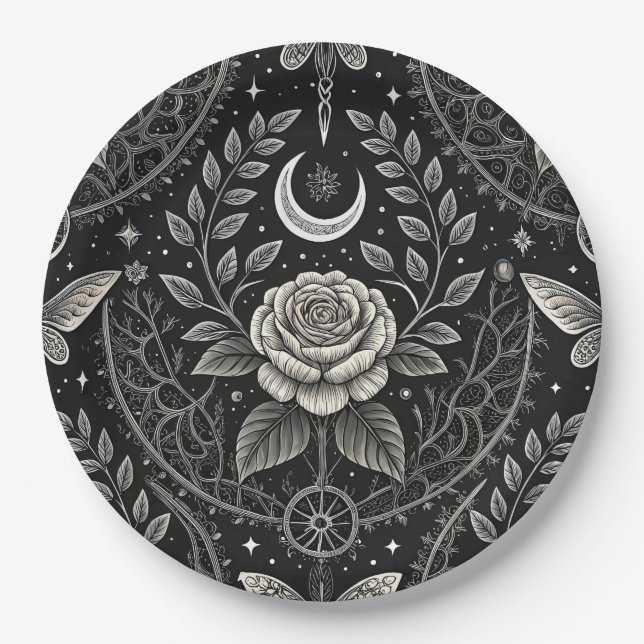 Gothic Butterfly Floral Pattern (4) Paper Plate (Front)