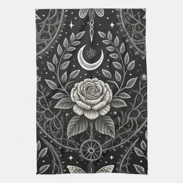 Gothic Butterfly Floral Pattern (4) Tea Towel (Vertical)