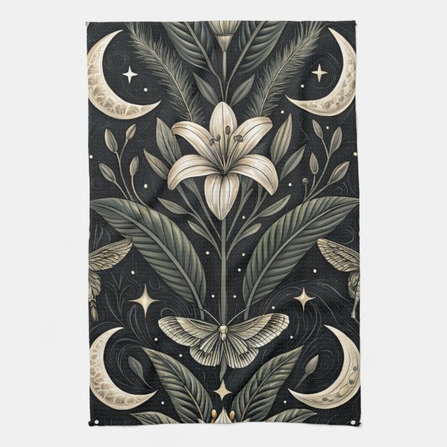 Gothic Butterfly Floral Pattern (5) Tea Towel (Vertical)