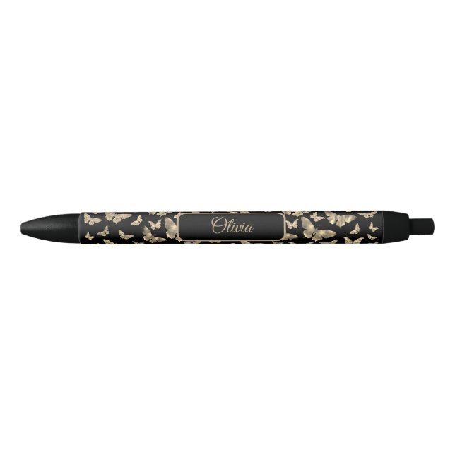 Gothic Butterfly pattern Personalised Black Ink Pen (Front)
