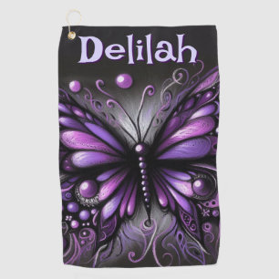 Gothic Butterfly Purple Black Personalised Golf Towel