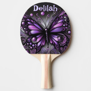 Gothic Butterfly Purple Black Personalised Ping Pong Paddle