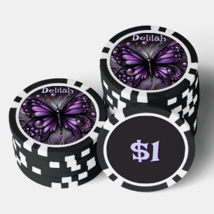 Gothic Butterfly Purple Black Personalised Poker Chips