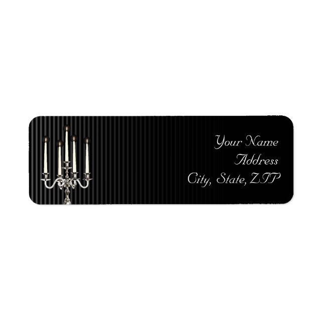 Gothic Candelabra on Black Silver Return Address Label (Front)