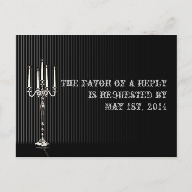 Gothic Candelabra on Black Silver RSVP Postcard (Front)