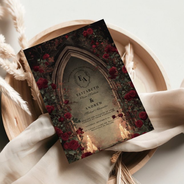 Gothic Candlelight Rose Wedding Invitation (Creator Uploaded)