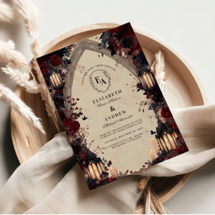 Gothic Candlelit Arch Rose Wedding Invitation