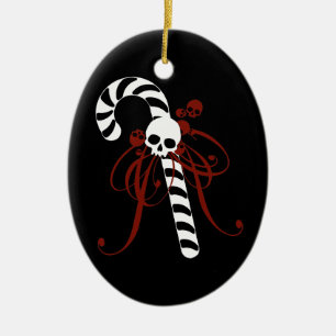 Gothic Candy Cane Ceramic Tree Decoration