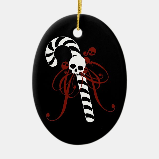 Gothic Candy Cane Ceramic Tree Decoration (Front)