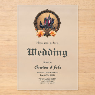 Gothic Carriage with Ravens and Roses. Acrylic Invitations