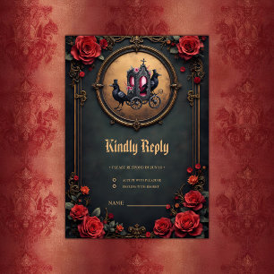 Gothic Carriage with Ravens and Roses RSVP Card
