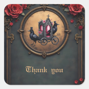 Gothic Carriage with Ravens and Roses. Square Sticker