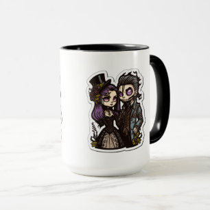 Gothic Cartoon Couple Sticker Art Combo Mug, 15 oz Mug