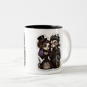 Gothic Cartoon Couple Sticker Art Two-Tone Mug, 11 Coffee Mug