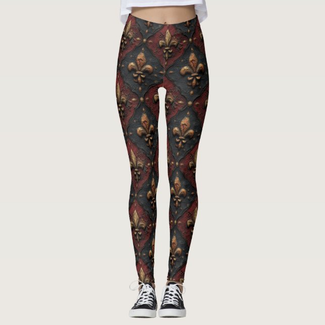 Gothic Carved Woodwork Pattern (2) Leggings (Front)