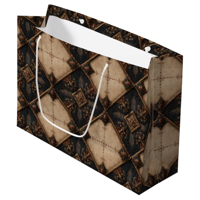 Gothic Carved Woodwork Pattern (4) Large Gift Bag (Front Angled)