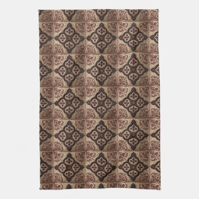 Gothic Carved Woodwork Pattern (5) Tea Towel (Vertical)