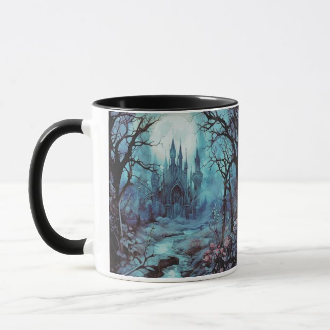 Gothic Castle and Forest Fantasy Halloween Mug (Left)