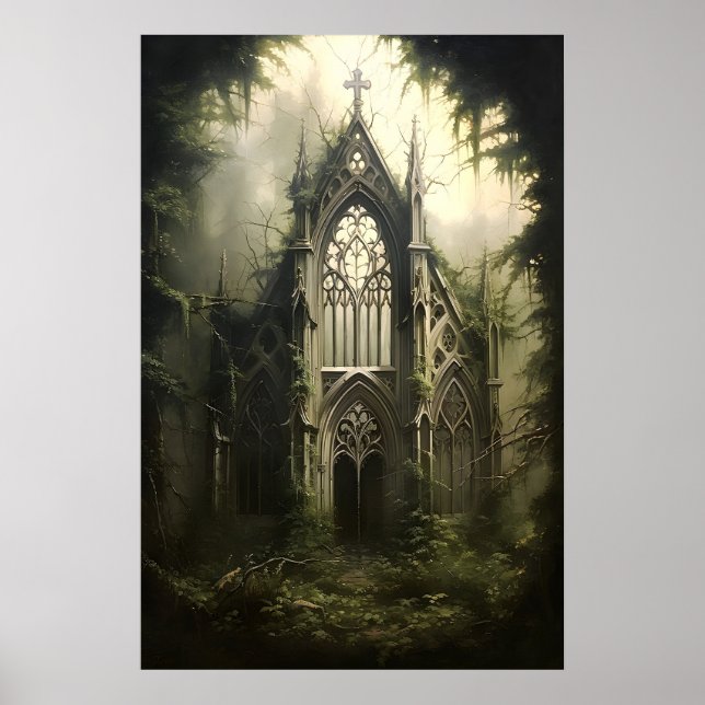 Gothic Castle Botanical Print, Dark Academia Poster (Front)