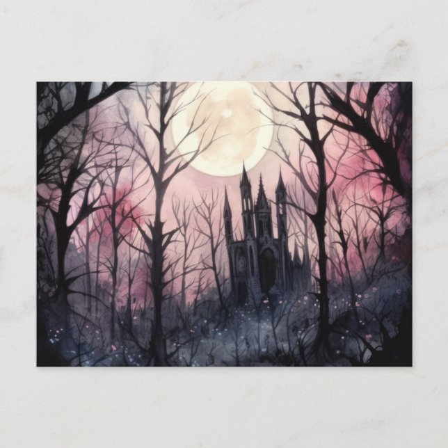 Gothic Castle Full Moon Forest Halloween Holiday Postcard (Front)