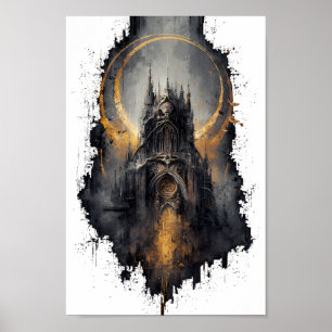 Gothic Castle Golden Moon Wall Art