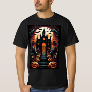 Gothic Castle Grim Reaper Jack-O-Lantern Halloween T-Shirt