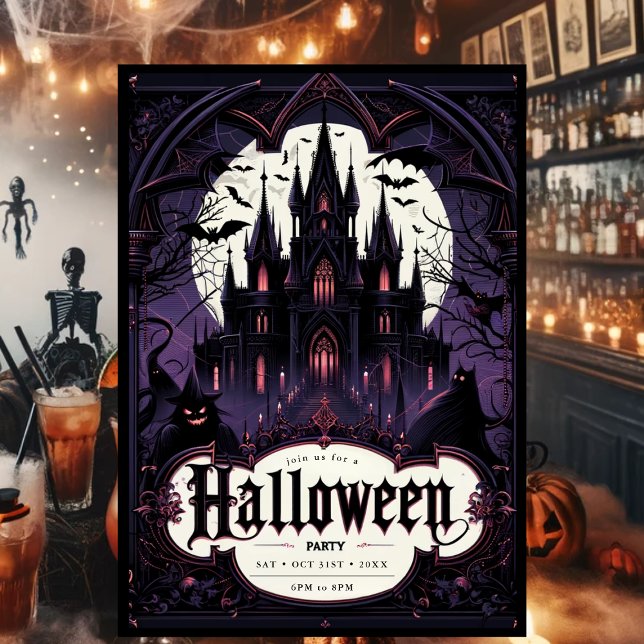 Gothic Castle Halloween Party Invitation (Gothic Halloween Party Invitation)