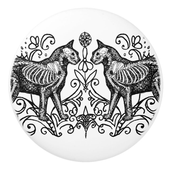Gothic Cat Anatomy Ceramic Knob (Front)