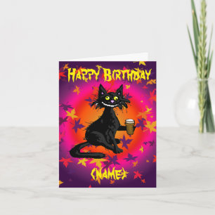 Gothic Cat Birthday Card Personalized