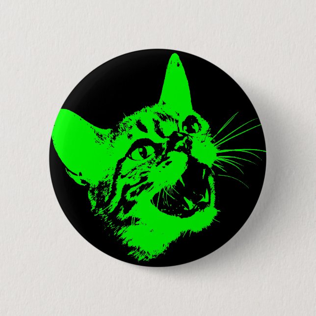 Gothic Cat Feral Evil Scary Growl Fangs 6 Cm Round Badge (Front)
