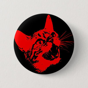 Gothic Cat Feral Evil Scary Growl Fangs 6 Cm Round Badge