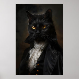 Gothic Cat in Suit Poster Vintage Victorian Art