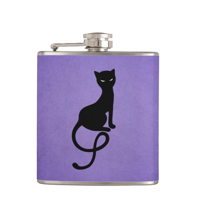Gothic Cat Lover Evil Kitty Purple Hip Flask (Front)