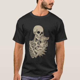 Gothic Cat Lover - Skeleton Hugging Cute Tabby Kit T-Shirt