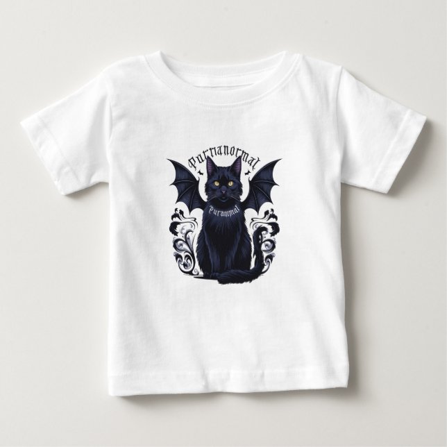 Gothic Cat with Bat Wings Baby T-Shirt (Front)