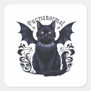 Gothic Cat with Bat Wings Square Sticker